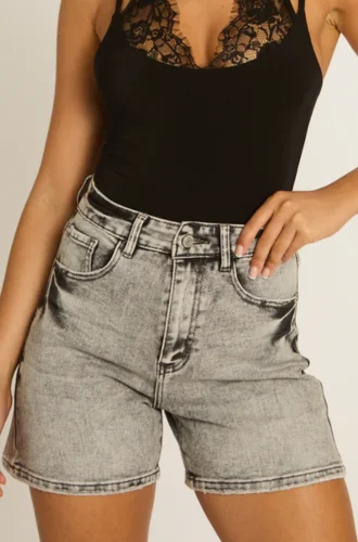 Washed Grey Denim Shorts